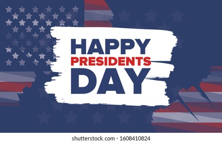 Happy Presidents day in United States. Washington's Birthday. Federal holiday in America. Celebrated in February. Patriotic american elements. Poster, banner and background. Vector illustration