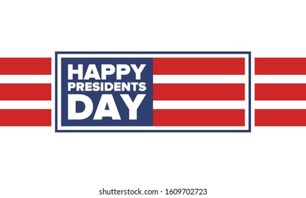 Happy Presidents day in United States. Washington's Birthday. Federal holiday in America. Celebrated in February. Patriotic american elements. Poster, banner and background. Vector illustration