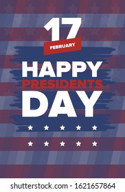 Happy Presidents day in United States. Washington's Birthday. Federal holiday in America. Celebrated in February. Patriotic american elements. Poster, banner and background. Vector illustration