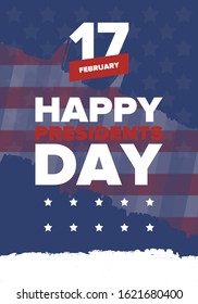 Happy Presidents day in United States. Washington's Birthday. Federal holiday in America. Celebrated in February. Patriotic american elements. Poster, banner and background. Vector illustration