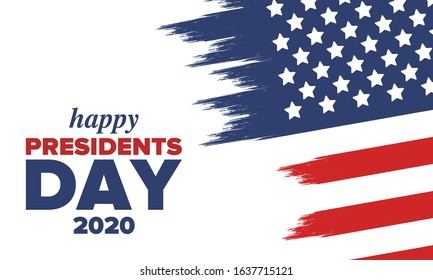 Happy Presidents day in United States. Washington's Birthday. Federal holiday in America. Celebrated in February. Patriotic american elements. Poster, banner and background. Vector illustration