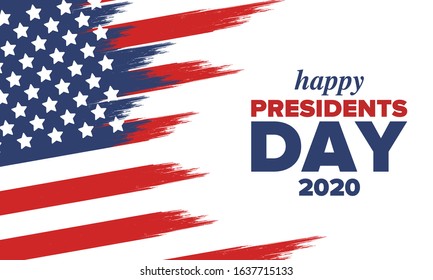 Happy Presidents day in United States. Washington's Birthday. Federal holiday in America. Celebrated in February. Patriotic american elements. Poster, banner and background. Vector illustration