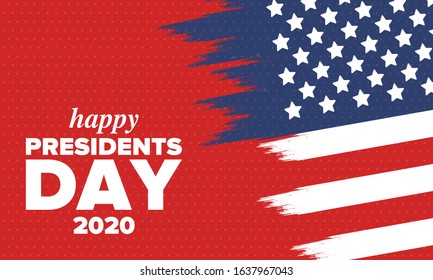 Happy Presidents day in United States. Washington's Birthday. Federal holiday in America. Celebrated in February. Patriotic american elements. Poster, banner and background. Vector illustration