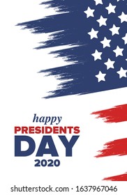 Happy Presidents day in United States. Washington's Birthday. Federal holiday in America. Celebrated in February. Patriotic american elements. Poster, banner and background. Vector illustration