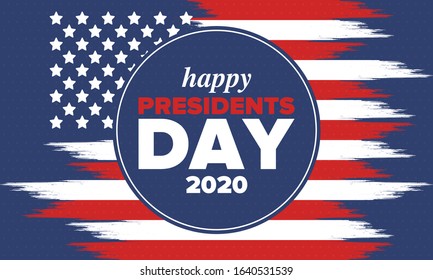 Happy Presidents day in United States. Washington's Birthday. Federal holiday in America. Celebrated in February. Patriotic american elements. Poster, banner and background. Vector illustration