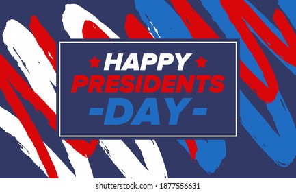 Happy Presidents day in United States. Washington's Birthday. Federal holiday in America. Celebrated in February. Patriotic american elements. Poster, banner and background. Vector illustration