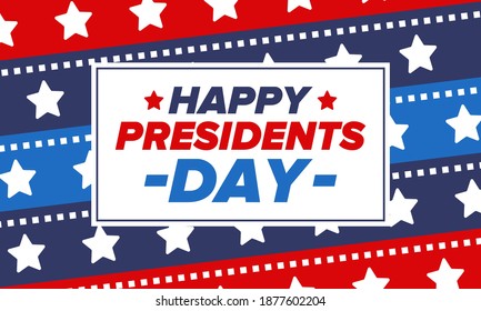 Happy Presidents day in United States. Washington's Birthday. Federal holiday in America. Celebrated in February. Patriotic american elements. Poster, banner and background. Vector illustration