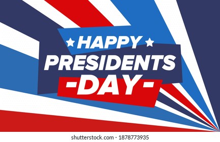 Happy Presidents day in United States. Washington's Birthday. Federal holiday in America. Celebrated in February. Patriotic american elements. Poster, banner and background. Vector illustration