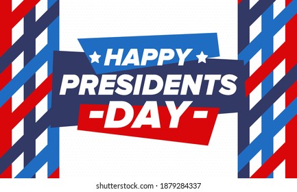 Happy Presidents day in United States. Washington's Birthday. Federal holiday in America. Celebrated in February. Patriotic american elements. Poster, banner and background. Vector illustration