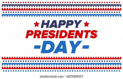 Happy Presidents day in United States. Washington's Birthday. Federal holiday in America. Celebrated in February. Patriotic american elements. Poster, banner and background. Vector illustration