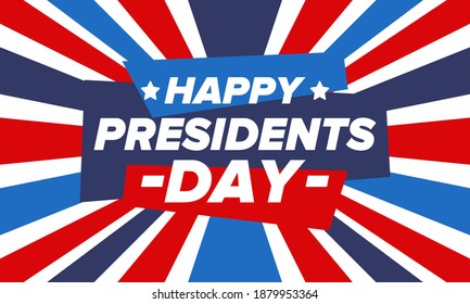 Happy Presidents day in United States. Washington's Birthday. Federal holiday in America. Celebrated in February. Patriotic american elements. Poster, banner and background. Vector illustration