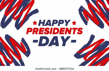 Happy Presidents day in United States. Washington's Birthday. Federal holiday in America. Celebrated in February. Patriotic american elements. Poster, banner and background. Vector illustration