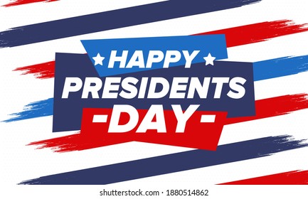 Happy Presidents day in United States. Washington's Birthday. Federal holiday in America. Celebrated in February. Patriotic american elements. Poster, banner and background. Vector illustration