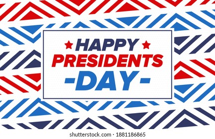 Happy Presidents day in United States. Washington's Birthday. Federal holiday in America. Celebrated in February. Patriotic american elements. Poster, banner and background. Vector illustration
