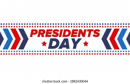 Happy Presidents day in United States. Washington's Birthday. Federal holiday in America. Celebrated in February. Patriotic american elements. Poster, banner and background. Vector illustration