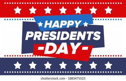 Happy Presidents day in United States. Washington's Birthday. Federal holiday in America. Celebrated in February. Patriotic american elements. Poster, banner and background. Vector illustration