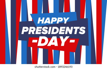 Happy Presidents day in United States. Washington's Birthday. Federal holiday in America. Celebrated in February. Patriotic american elements. Poster, banner and background. Vector illustration