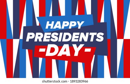 Happy Presidents day in United States. Washington's Birthday. Federal holiday in America. Celebrated in February. Patriotic american elements. Poster, banner and background. Vector illustration