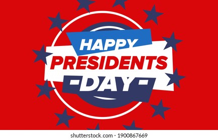 Happy Presidents day in United States. Washington's Birthday. Federal holiday in America. Celebrated in February. Patriotic american elements. Poster, banner and background. Vector illustration