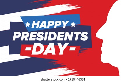 Happy Presidents day in United States. Washington's Birthday. Federal holiday in America. Celebrated in February. Patriotic american elements. Poster, banner and background. Vector illustration