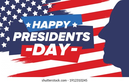 Happy Presidents Day In United States. Federal Holiday In America. Celebrated In February. Patriotic American Elements. Poster, Banner And Background. Vector Illustration