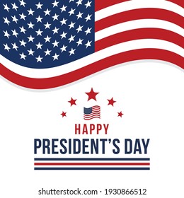 Happy Presidents day in United States text concept with American flag. Washington's Birthday. Federal holiday in America. Celebrated in February. Poster, banner and background