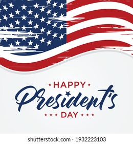 Happy Presidents day in United States text concept with American flag. Washington's Birthday. Federal holiday in America. Celebrated in February. Poster, banner and background