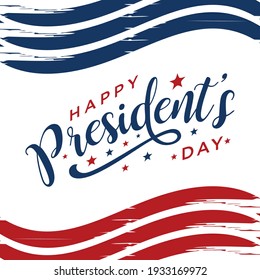 Happy Presidents day in United States text concept with American flag. Washington's Birthday. Federal holiday in America. Celebrated in February. Poster, banner and background