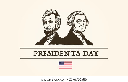 Feliz Día de los Presidentes en Estados Unidos. Cumpleaños de Washington. Festividad federal en Estados Unidos. Celebrado en febrero. Afiche, pancarta y antecedentes