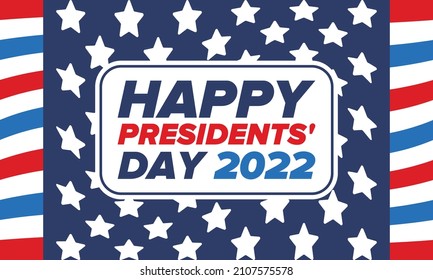 Happy Presidents Day in United States. Federal holiday in America. Celebrated in February. Patriotic american elements. Poster, banner and background. Vector illustration