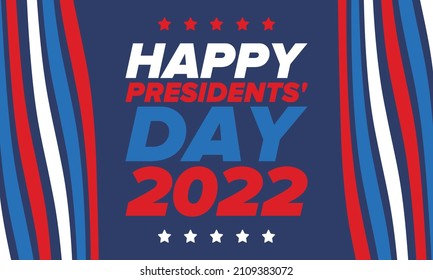 Happy Presidents Day in United States. Federal holiday in America. Celebrated in February. Patriotic american elements. Poster, banner and background. Vector illustration