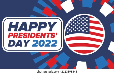 Happy Presidents Day in United States. Federal holiday in America. Celebrated in February. Patriotic american elements. Poster, banner and background. Vector illustration