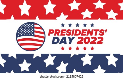 Happy Presidents Day in United States. Federal holiday in America. Celebrated in February. Patriotic american elements. Poster, banner and background. Vector illustration