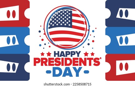 Happy Presidents Day in United States. Federal holiday in America. Celebrated in February. Patriotic american elements. Poster, banner and background. Vector illustration