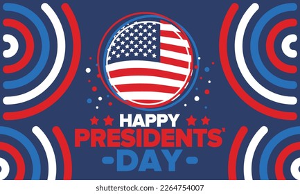 Happy Presidents Day in United States. Federal holiday in America. Celebrated in February. Patriotic american elements. Poster, banner and background. Vector illustration