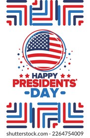 Happy Presidents Day in United States. Federal holiday in America. Celebrated in February. Patriotic american elements. Poster, banner and background. Vector illustration