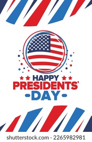 Happy Presidents Day in United States. Federal holiday in America. Celebrated in February. Patriotic american elements. Poster, banner and background. Vector illustration