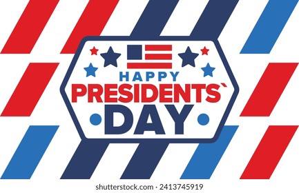 Happy Presidents Day in United States. Federal holiday in America. Celebrated in February. Patriotic american elements. Poster, banner and background. Vector illustration