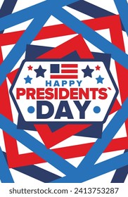 Happy Presidents Day in United States. Federal holiday in America. Celebrated in February. Patriotic american elements. Poster, banner and background. Vector illustration