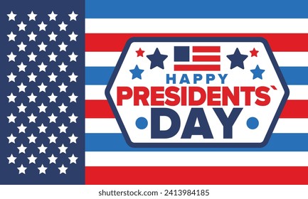 Happy Presidents Day in United States. Federal holiday in America. Celebrated in February. Patriotic american elements. Poster, banner and background. Vector illustration