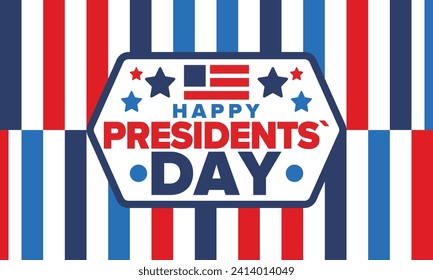 Happy Presidents Day in United States. Federal holiday in America. Celebrated in February. Patriotic american elements. Poster, banner and background. Vector illustration