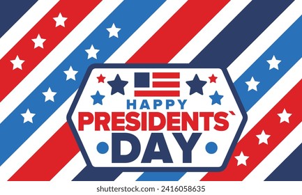 Happy Presidents Day in United States. Federal holiday in America. Celebrated in February. Patriotic american elements. Poster, banner and background. Vector illustration