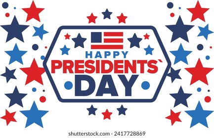 Happy Presidents Day in United States. Federal holiday in America. Celebrated in February. Patriotic american elements. Poster, banner and background. Vector illustration