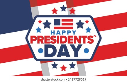 Happy Presidents Day in United States. Federal holiday in America. Celebrated in February. Patriotic american elements. Poster, banner and background. Vector illustration
