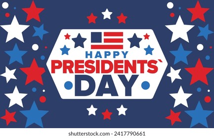 Happy Presidents Day in United States. Federal holiday in America. Celebrated in February. Patriotic american elements. Poster, banner and background. Vector illustration