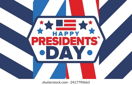 Happy Presidents Day in United States. Federal holiday in America. Celebrated in February. Patriotic american elements. Poster, banner and background. Vector illustration