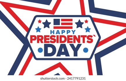Happy Presidents Day in United States. Federal holiday in America. Celebrated in February. Patriotic american elements. Poster, banner and background. Vector illustration