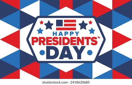 Happy Presidents Day in United States. Federal holiday in America. Celebrated in February. Patriotic american elements. Poster, banner and background. Vector illustration