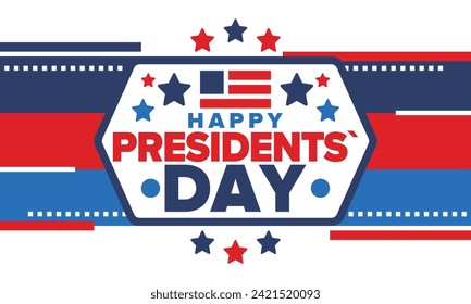 Happy Presidents Day in United States. Federal holiday in America. Celebrated in February. Patriotic american elements. Poster, banner and background. Vector illustration