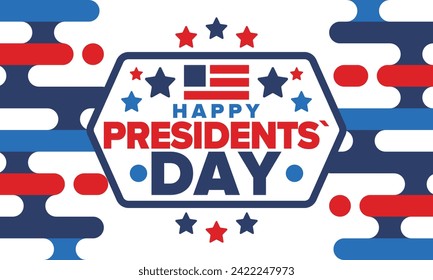 Happy Presidents Day in United States. Federal holiday in America. Celebrated in February. Patriotic american elements. Poster, banner and background. Vector illustration